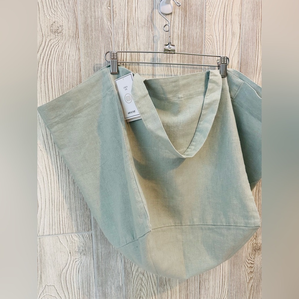 NEW! H&M HOME XL LINEN TOTE BAG Oversized Sage Green NWT - Picture 14 of 14
